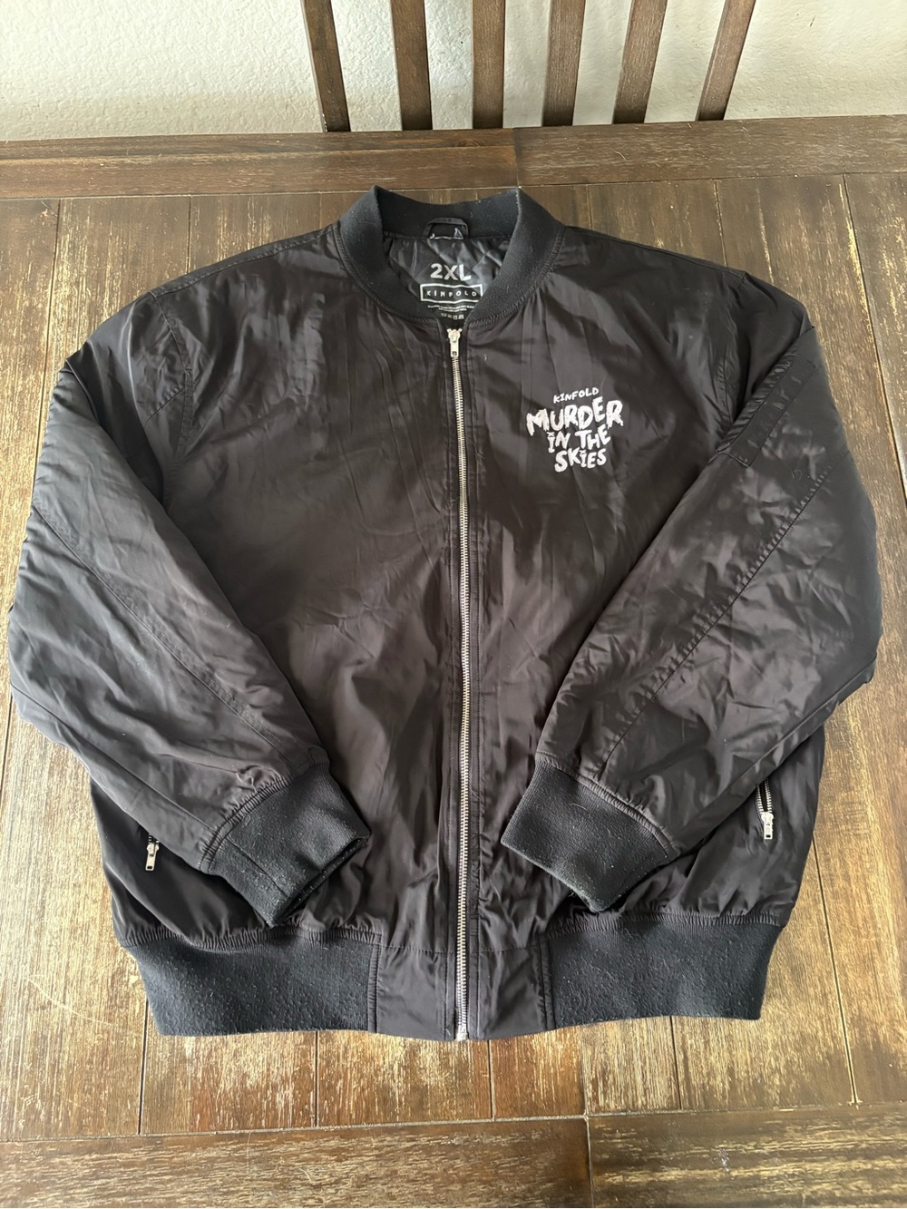 Kinfold Flight Crew Bomber Jacket Black MA-1 Style 2XL Streetwear